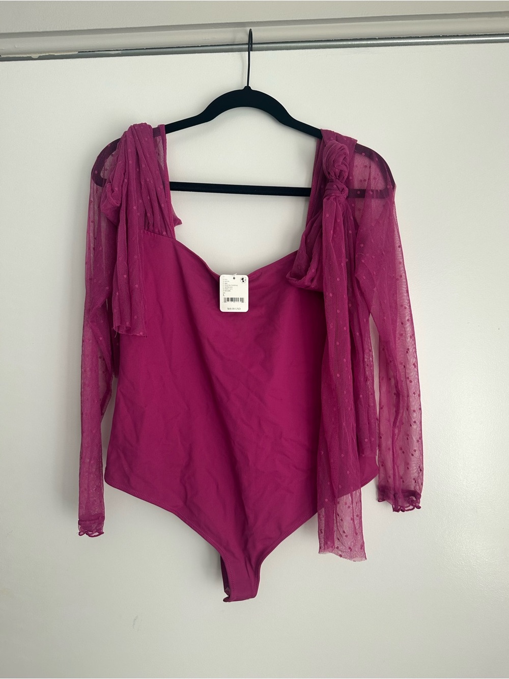 Free People Magenta Mesh-Sleeve Bodysuit